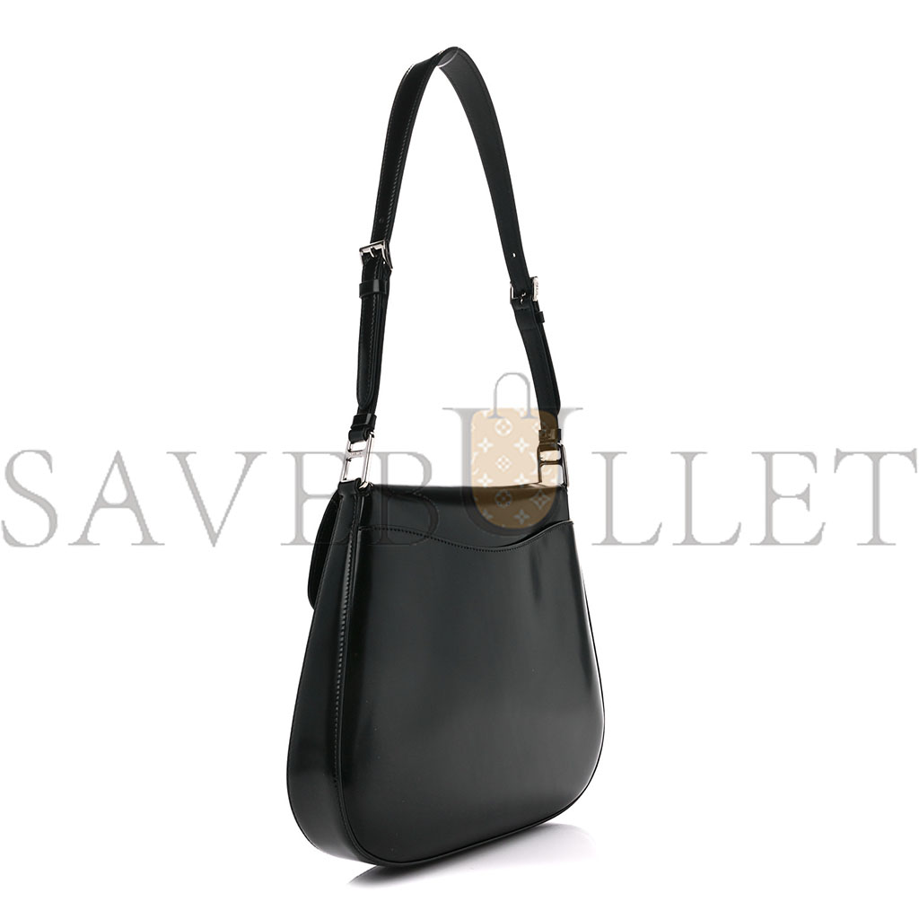 PRADA SPAZZOLATO CLEO FLAP SHOULDER BAG BLACK (22*17*3cm)