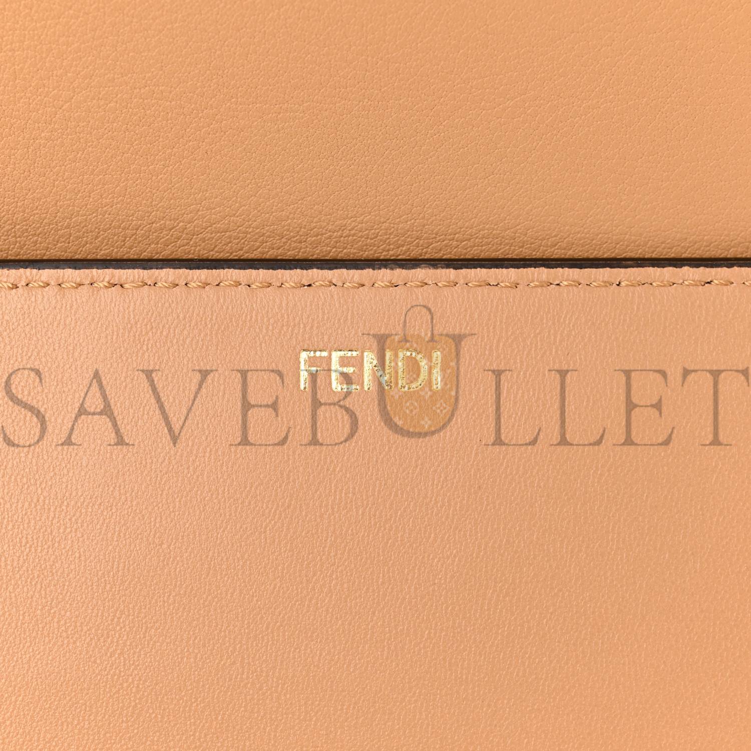 FENDI VITELLO SETA NAPPA FF STRIPED EMBOSSED MEDIUM PEEKABOO I SEE U SATCHEL MIELE SCURO MULTICOLOR (33*25*13cm)