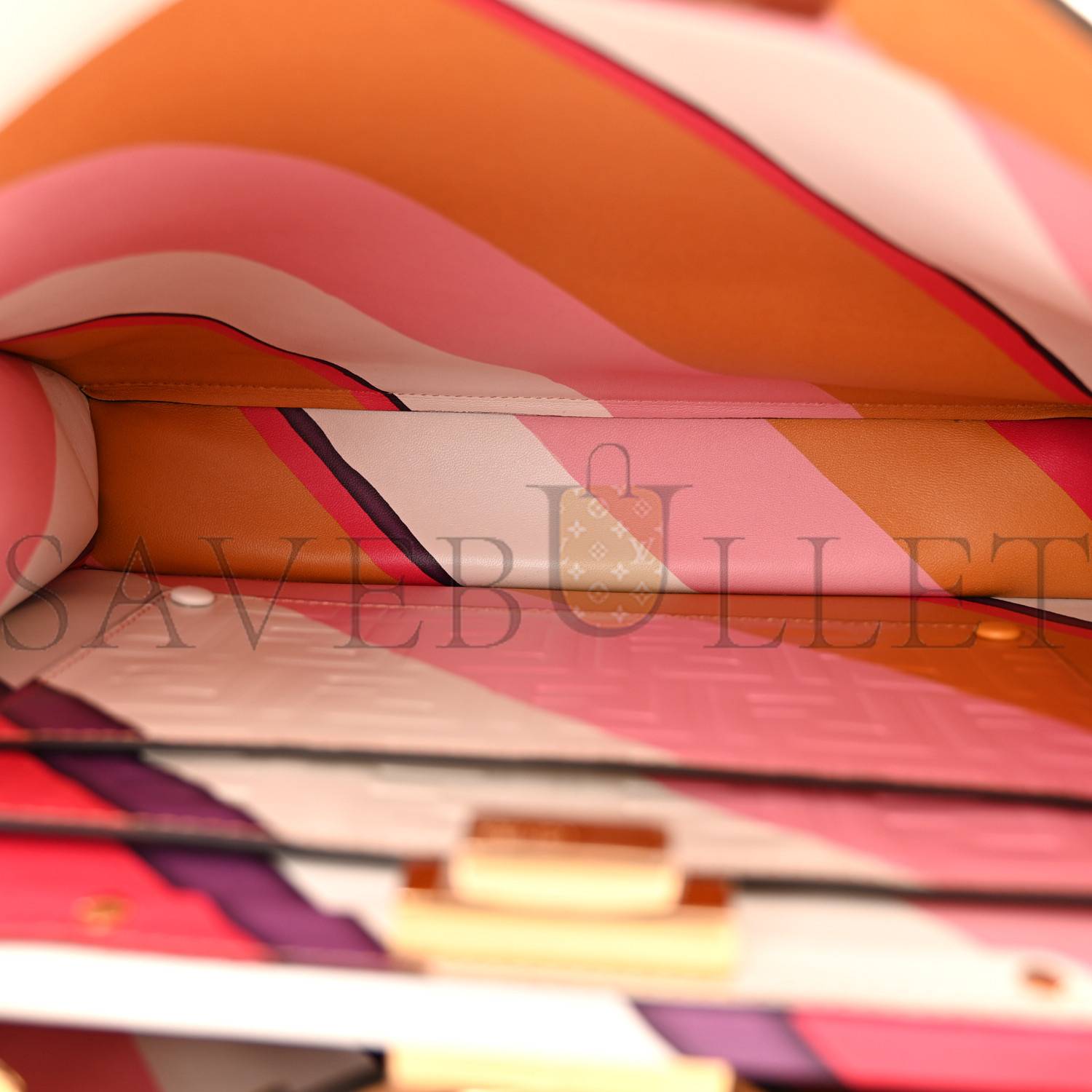 FENDI VITELLO SETA NAPPA FF STRIPED EMBOSSED MEDIUM PEEKABOO I SEE U SATCHEL MIELE SCURO MULTICOLOR (33*25*13cm)