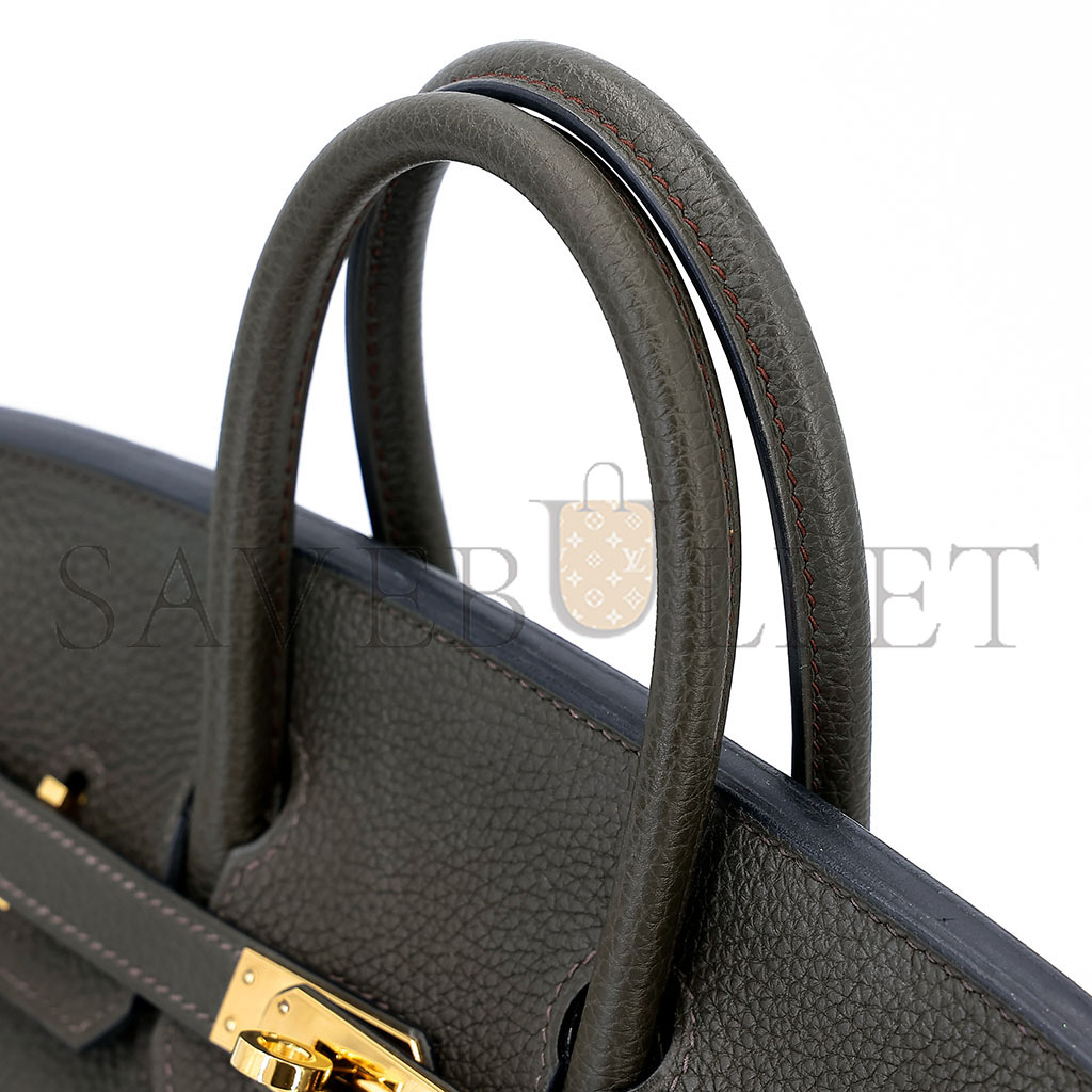 HERMÈS BIRKIN 25 TOGO LEATHER PEWTER GREY GOLD BUCKLE BAG H028369CC8F (25*20*13cm)