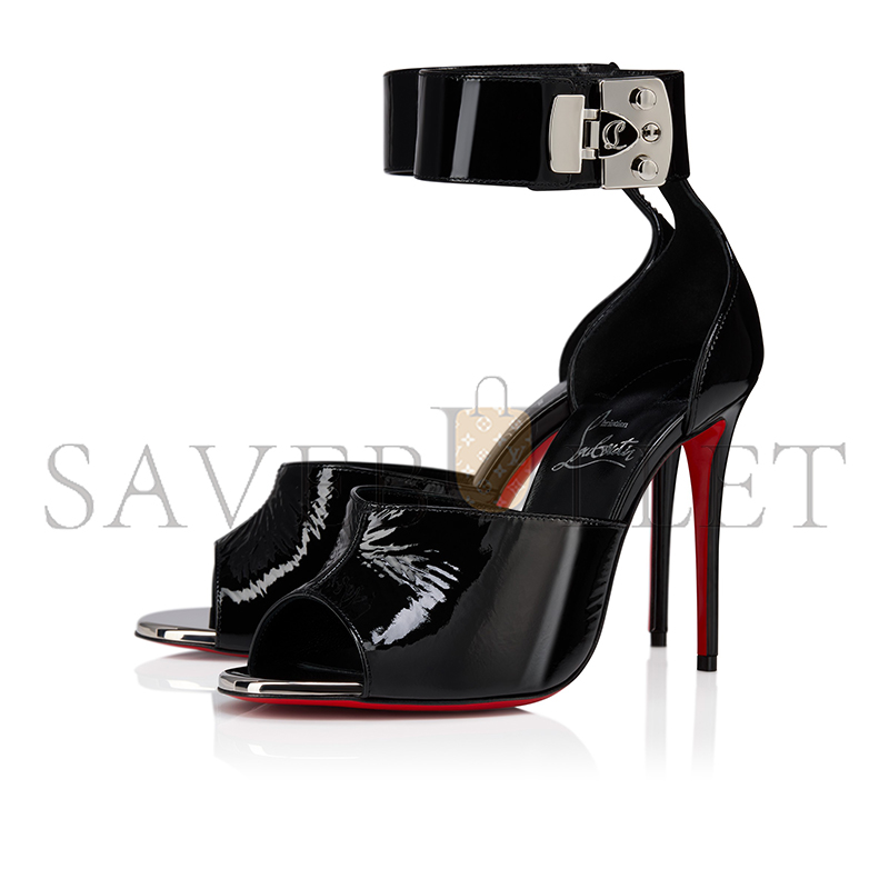 CHRISTIAN LOUBOUTIN LOCK ME UP SANDAL 100 MM STRAPPY SANDALS-VOG PATENT LEATHER-BLACK-WOMEN 1250105B439