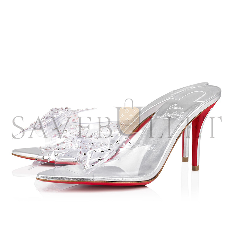 CHRISTIAN LOUBOUTIN AQUA STRASS 80MM MULES-PVC, IRIDESCENT NAPPA LEATHER AND STRASS-SILVER-WOMEN 1240792S339