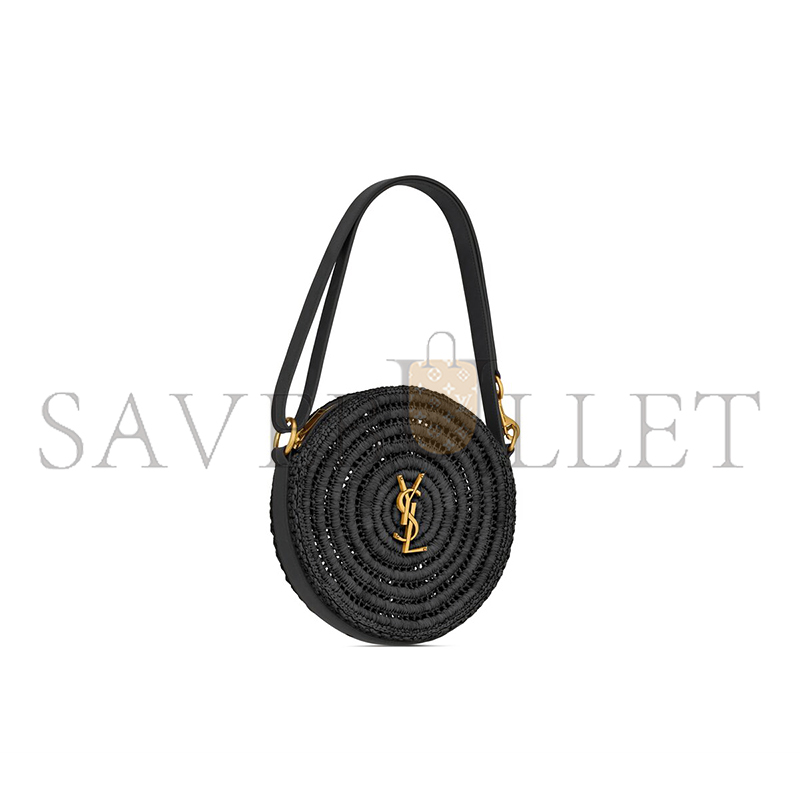 YSL ROUND BAG IN RAFFIA AND VEGETABLE-TANNED LEATHER 744292GAADR1000 (21.5*21.5*4.5cm)