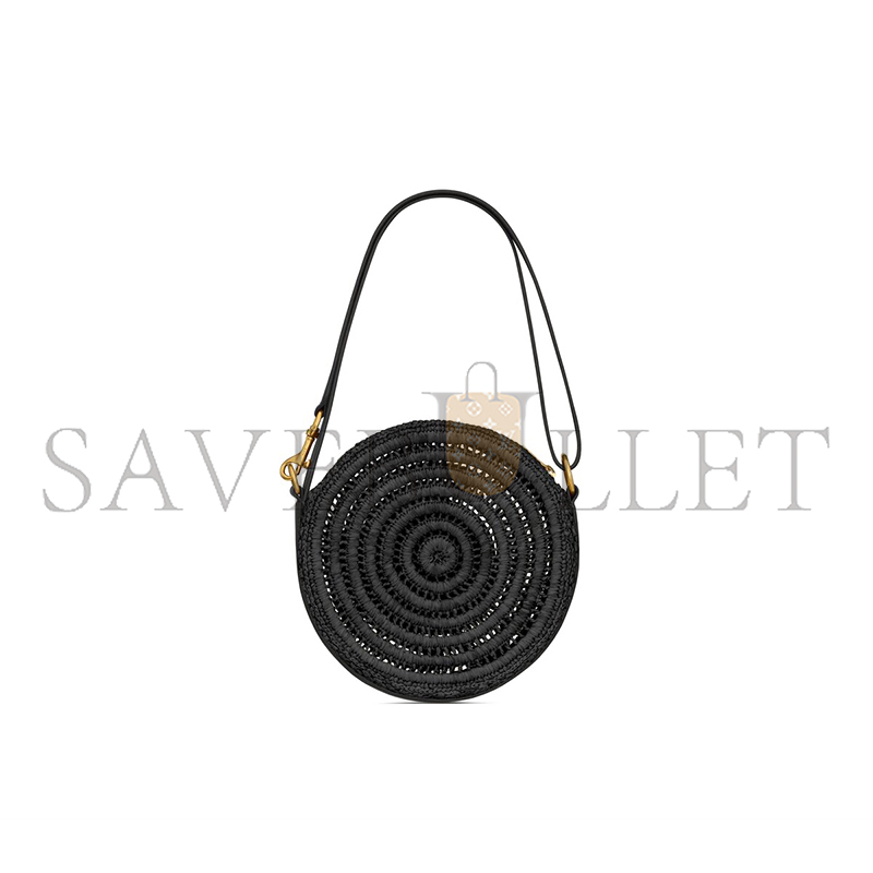 YSL ROUND BAG IN RAFFIA AND VEGETABLE-TANNED LEATHER 744292GAADR1000 (21.5*21.5*4.5cm)