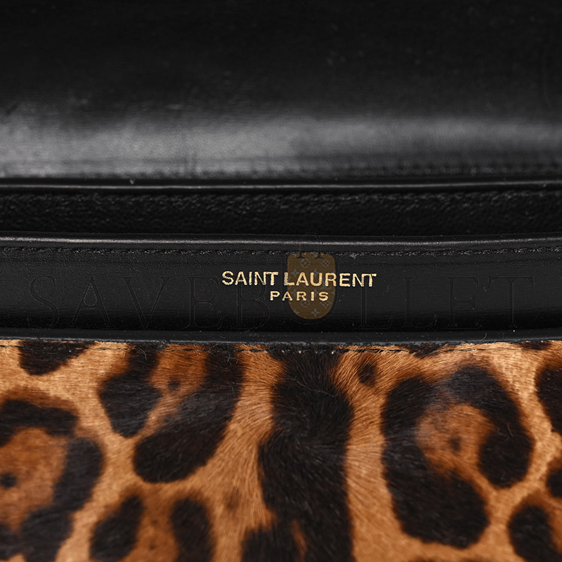 YSL CASSANDRA LEOPARD PRINT MONOGRAM CLASP BAG BLACK 1166300 (22*16.5*5.5cm)