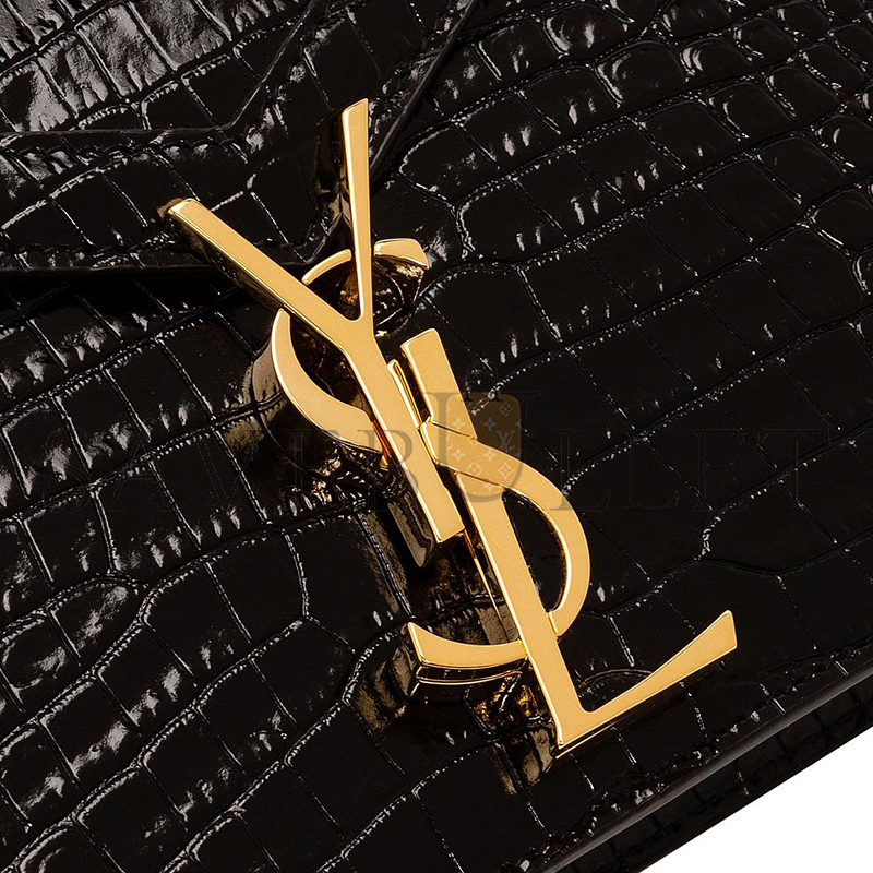 YSL CASSANDRA EMBOSSED CLASP BAG BLACK 23639573 (22*16.5*5.5cm)