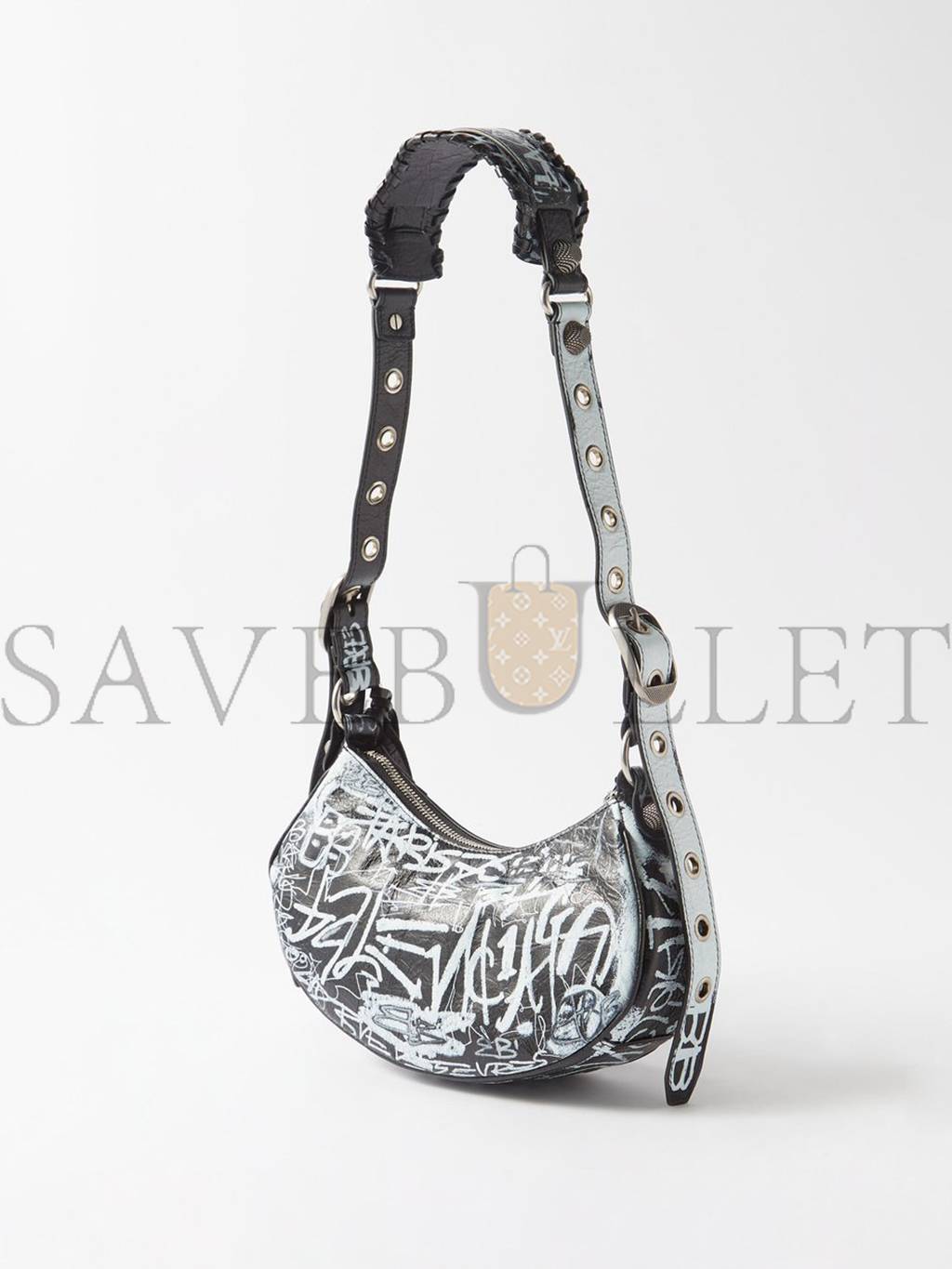 BALENCIAGA BLACK CAGOLE XS GRAFFITI-PRINT LEATHER SHOULDER BAG MATCHESFASHION US (25*12.1*7.1cm)