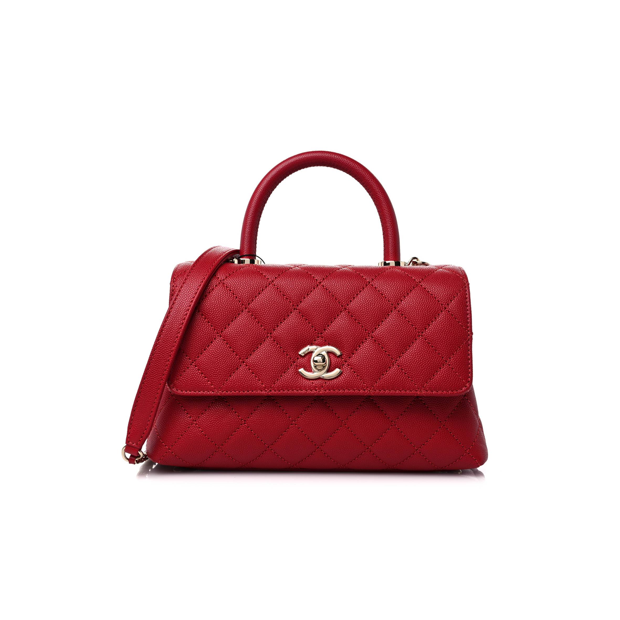 CHANEL CAVIAR QUILTED MINI COCO HANDLE FLAP RED ROSE GOLD HARDWARE (23*14*10cm) CHANEL CAVIAR QUILTED MINI COCO HANDLE FLAP RED ROSE GOLD HARDWARE (23*14*10cm)