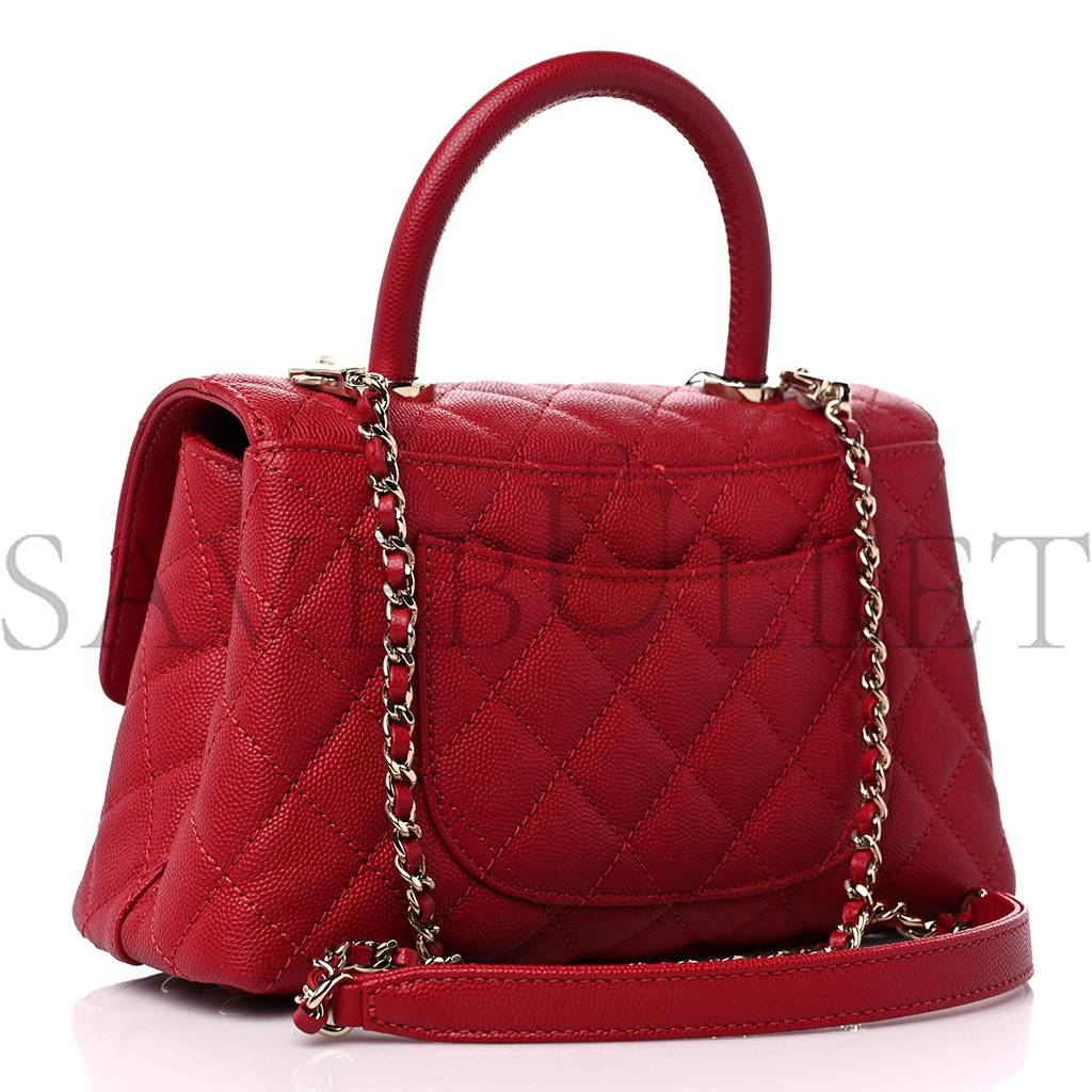 CHANEL CAVIAR QUILTED MINI COCO HANDLE FLAP RED ROSE GOLD HARDWARE (23*14*10cm) CHANEL CAVIAR QUILTED MINI COCO HANDLE FLAP RED ROSE GOLD HARDWARE (23*14*10cm)