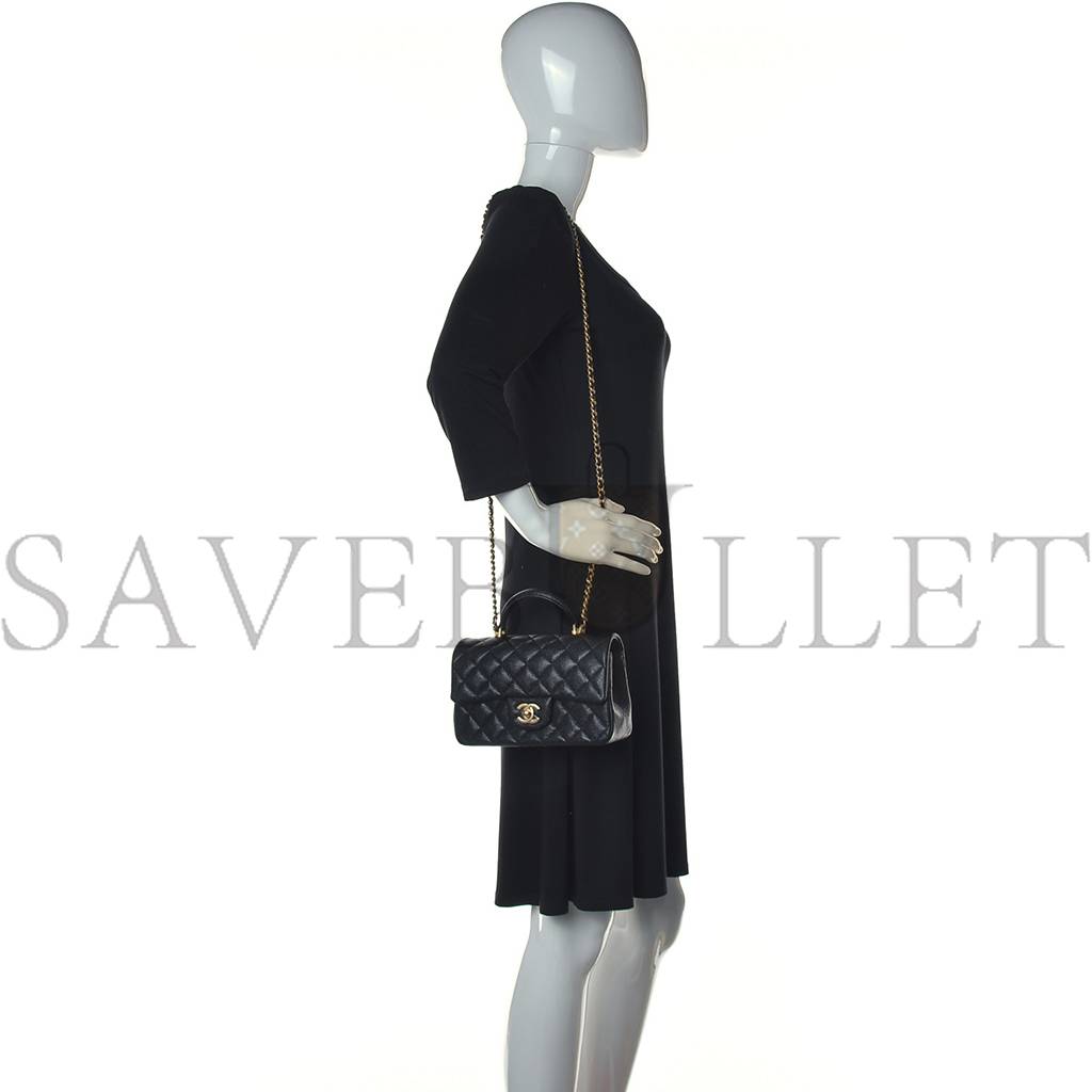 CHANEL CAVIAR QUILTED MINI TOP HANDLE RECTANGULAR FLAP BLACK GOLD HARDWARE (20*13*6cm) CHANEL CAVIAR QUILTED MINI TOP HANDLE RECTANGULAR FLAP BLACK GOLD HARDWARE (20*13*6cm)