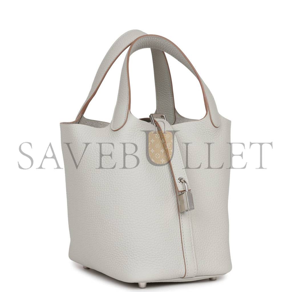 HERMES PICOTIN LOCK 18 GRIS PERLE CLEMENCE PALLADIUM HARDWARE (18*13*18cm) HERMES PICOTIN LOCK 18 GRIS PERLE CLEMENCE PALLADIUM HARDWARE (18*13*18cm)