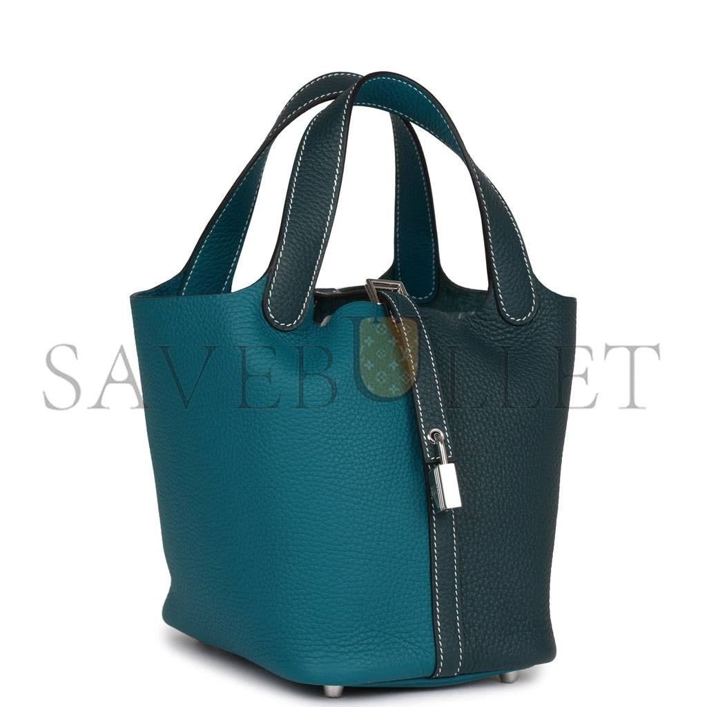 HERMES PICOTIN LOCK 18 CASAQUE VERT CYPRESS AND VERT BOSPHORE PALLADIUM HARDWARE(18*13*18cm) HERMES PICOTIN LOCK 18 CASAQUE VERT CYPRESS AND VERT BOSPHORE PALLADIUM HARDWARE(18*13*18cm)