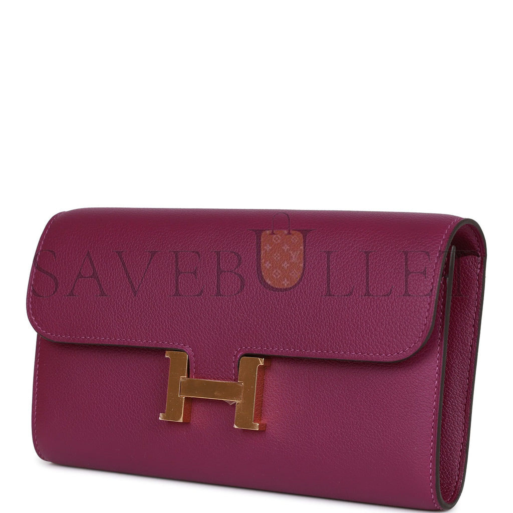HERMES CONSTANCE WALLET TO GO ANEMONE EVERCOLOR GOLD HARDWARE (22*11cm) HERMES CONSTANCE WALLET TO GO ANEMONE EVERCOLOR GOLD HARDWARE (22*11cm)