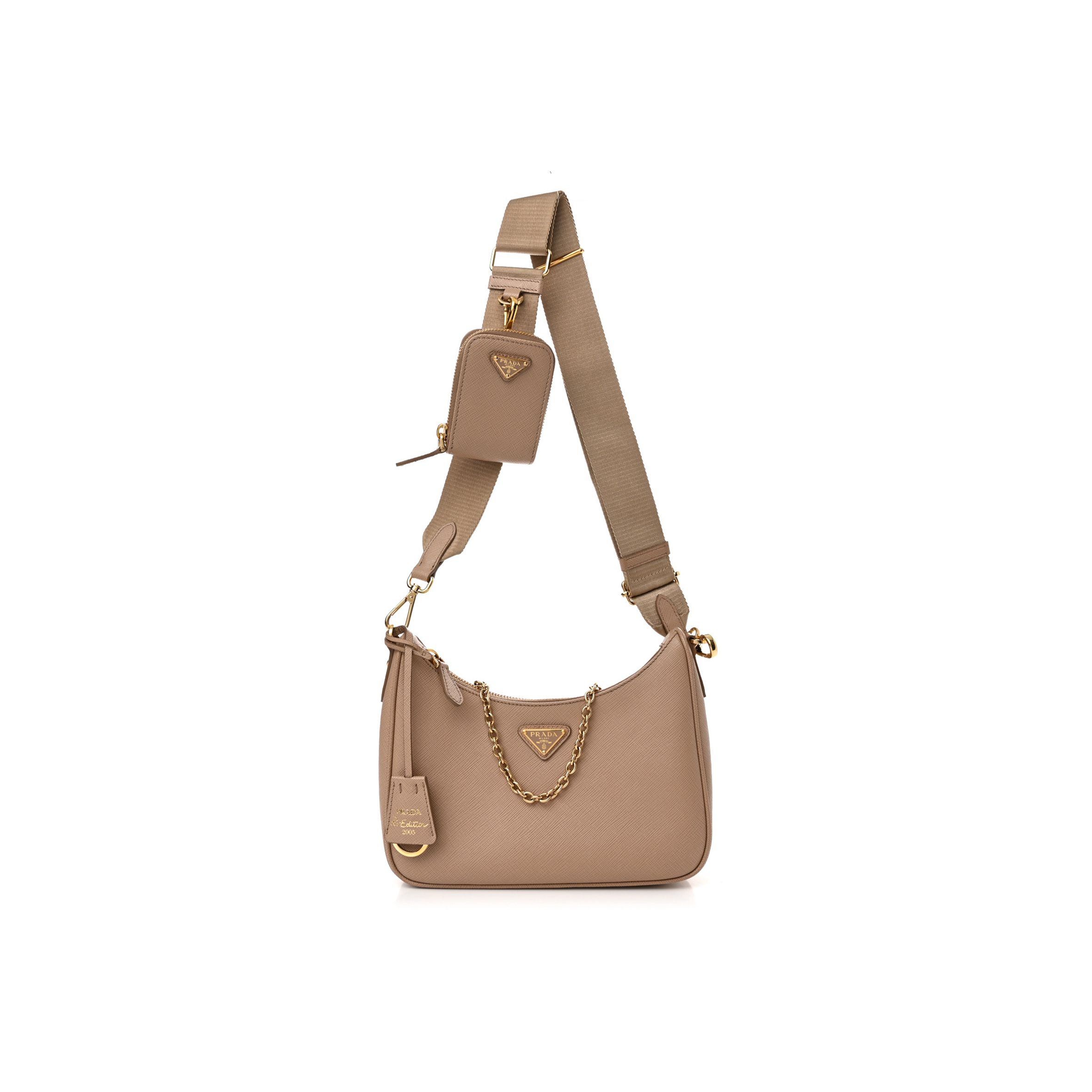 PRADA SAFFIANO RE-EDITION 2005 SHOULDER BAG CAMMEO BEIGE (22*18*6cm)