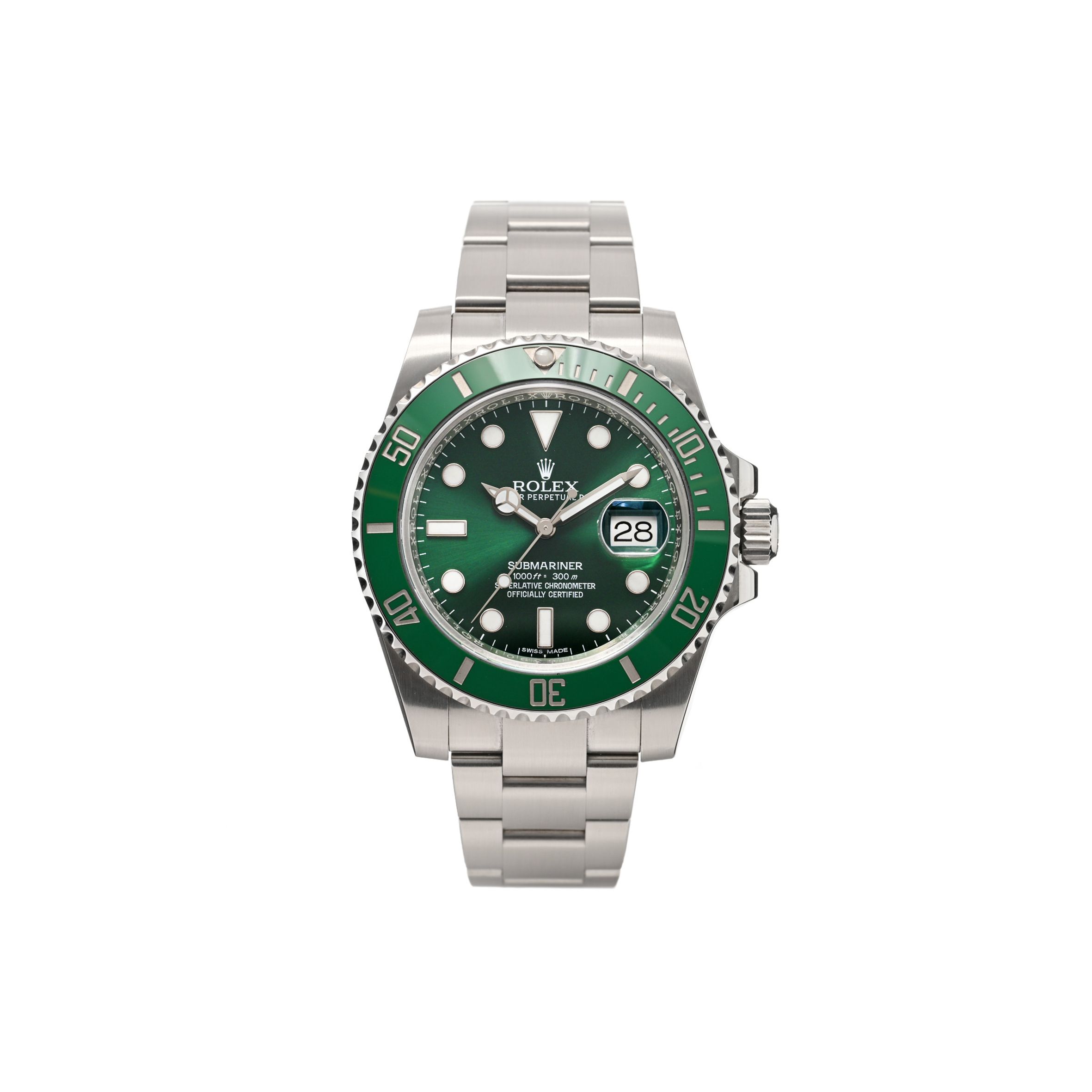 ROLEX STAINLESS STEEL 40MM OYSTER PERPETUAL SUBMARINER DATE &QUOT;HULK&QUOT; WATCH GREEN 116610LV