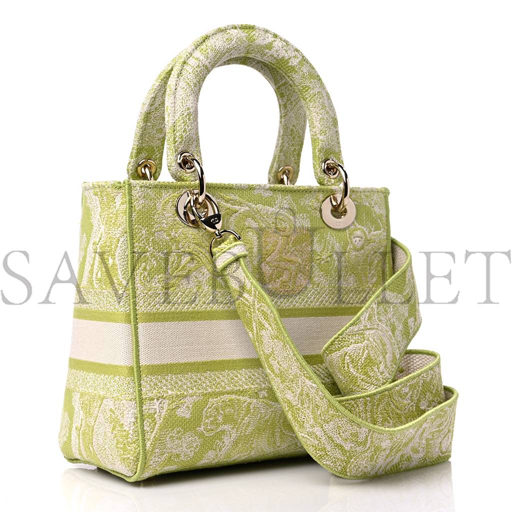 DIOR CANVAS TOILE DE JOUY REVERSE EMBROIDERED MEDIUM LADY D-LITE GREEN (23*18*10.2cm)