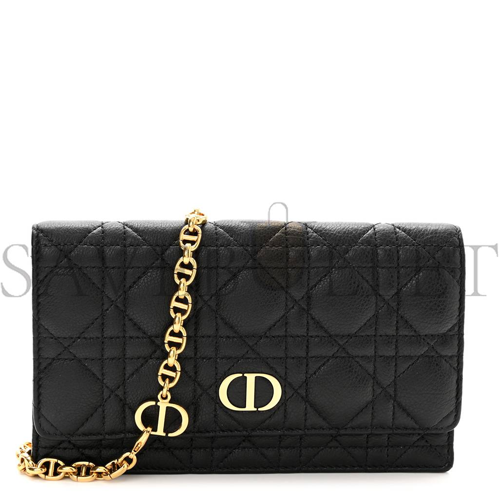 DIOR SUPPLE CALFSKIN CANNAGE CARO BELT POUCH WITH CHAIN BLACK (20*12*3.2cm)