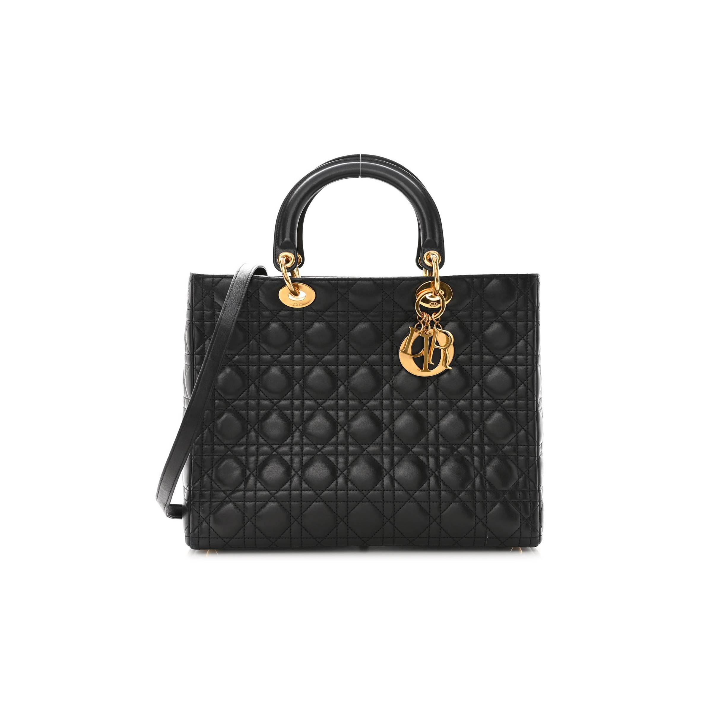 DIOR LAMBSKIN CANNAGE LARGE LADY DIOR BLACK (32*25*12.1cm)