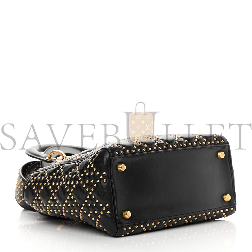 DIOR CALFSKIN CANNAGE STUDDED MEDIUM SUPPLE LADY DIOR BLACK (23*18*12.1cm)