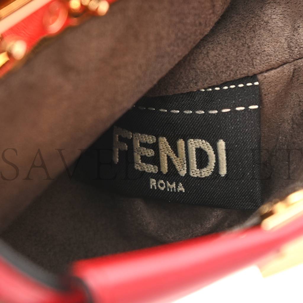 FENDI SHINY NAPPA MICRO PEEKABOO ICONIC SATCHEL FRAGOLA (20*15*11cm)